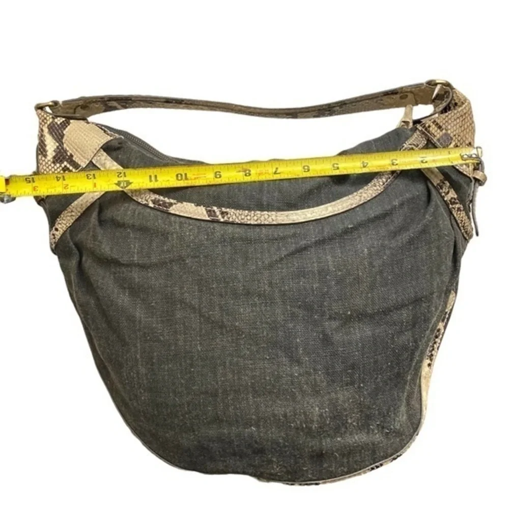 Theory canvas and snakeskin embossed leather hobo bag
